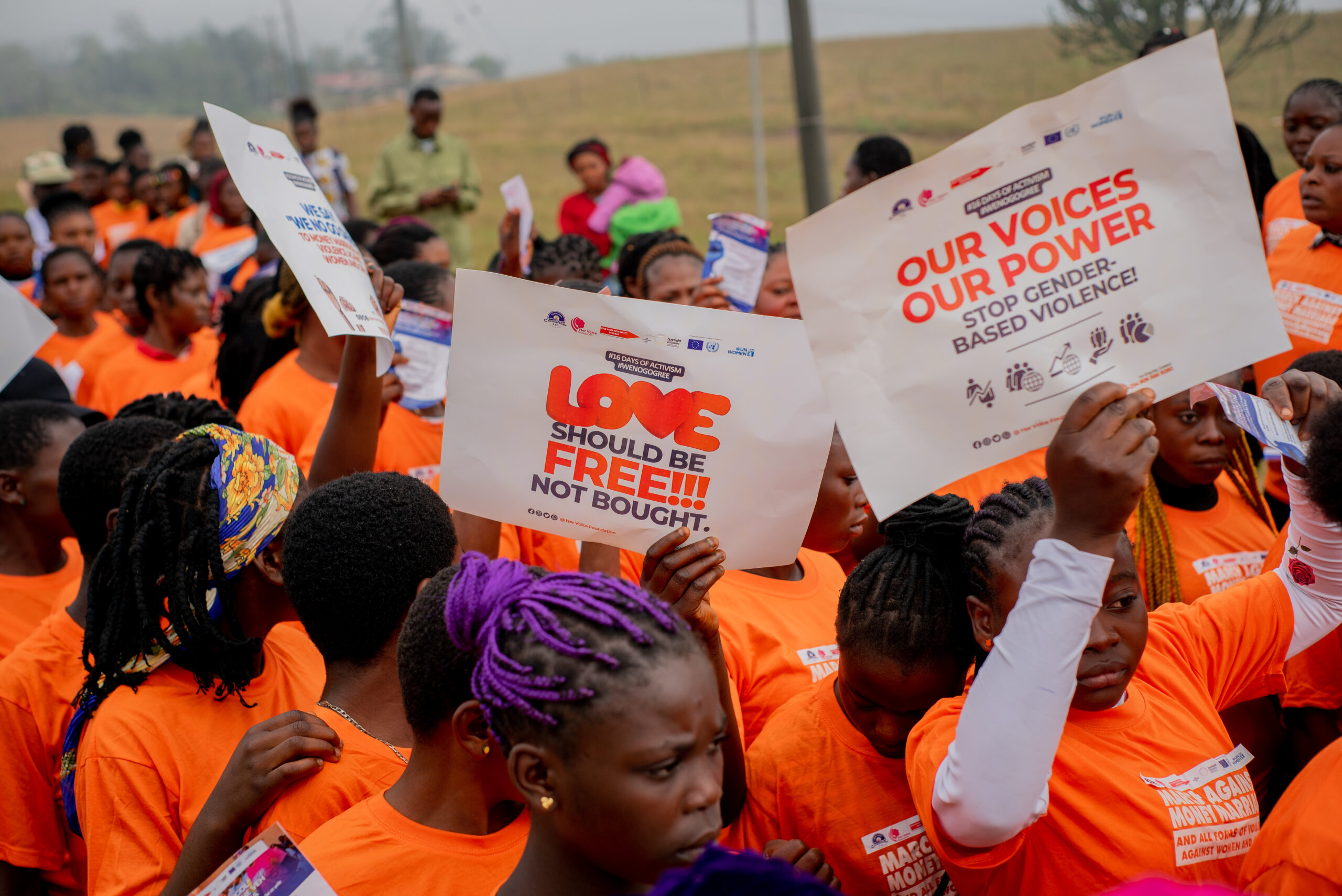 Placards from the 500-woman march against money marriage. Photo credit: Her Voice Foundation