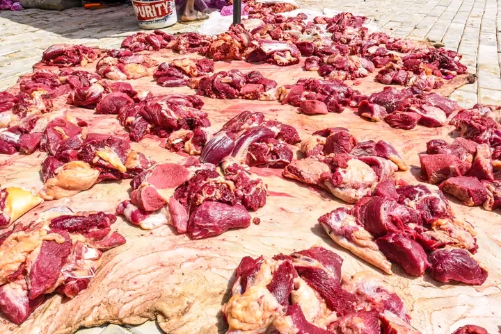 Portions of meat shared among members of a Watanda group. Photo credit: Sani Maikatanga.