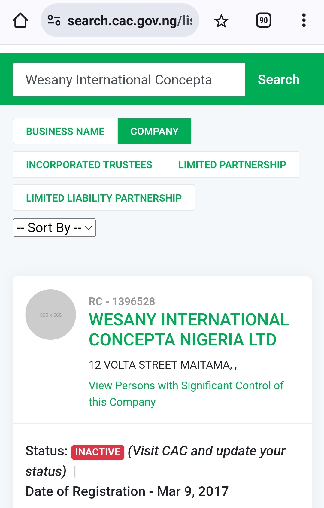 Wesany International Concepta's status on the Corporate Affairs Commission (CAC) portal.