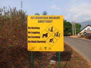A signboard of the Afi Wildlife Sanctuary in Boki. Credit: Promise Eze/Prime Progress A signboard of the Afi Wildlife Sanctuary in Boki. Credit: Promise Eze/Prime Progress