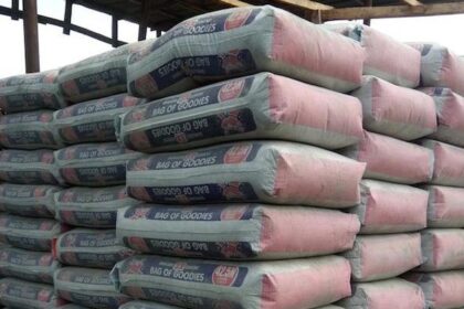 Bags of cement stacked against each other. Photo credit: Leadership ng