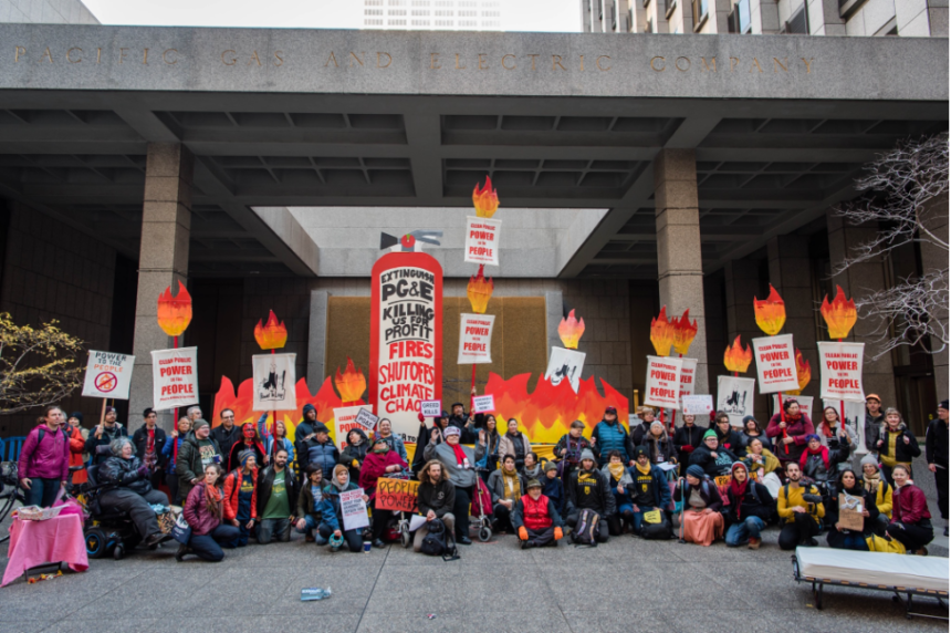 Reclaim Our Power rallies outside of PG&E’s San Francisco headquarters in December 2019. Photo credit: Brooke Anderson