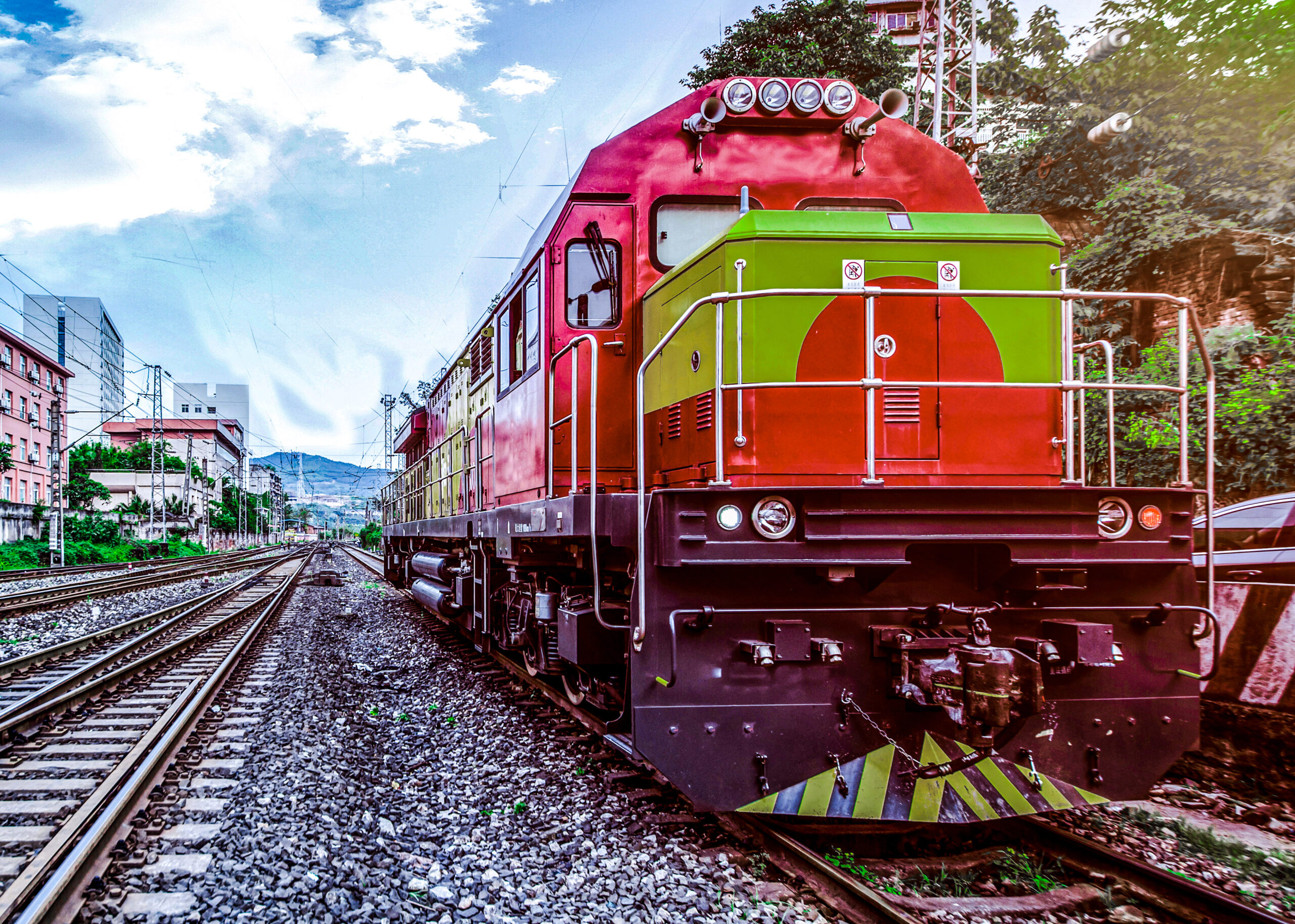 Industry container trains running on railways track