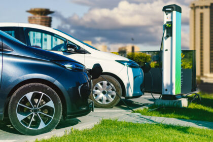 Two charging electric cars. Photo credit: Bird story agency