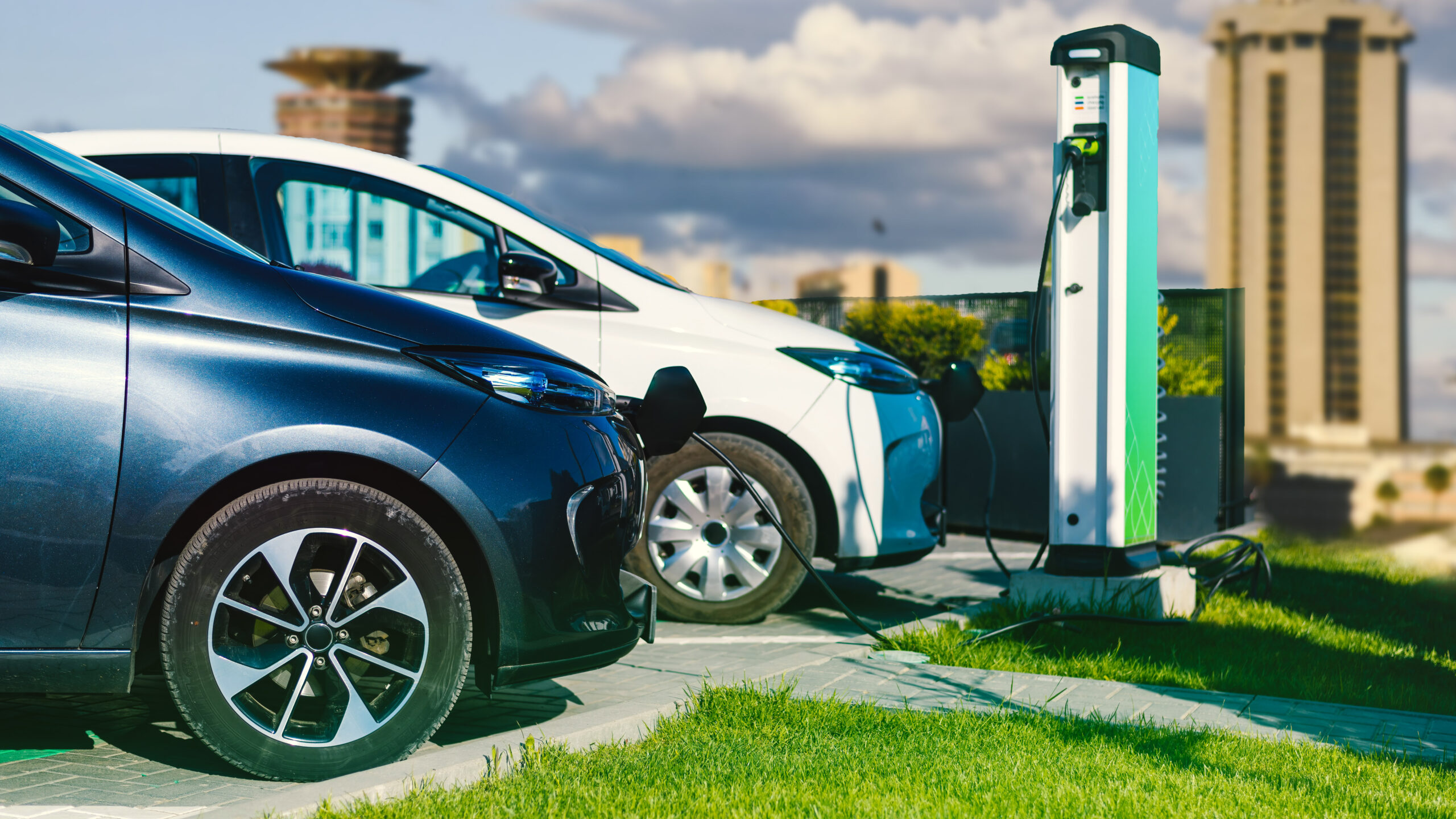 Two charging electric cars. Photo credit: Bird story agency