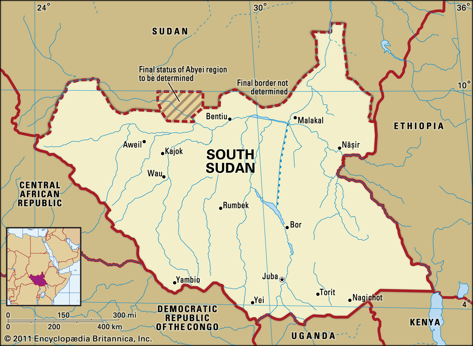 A map of South Sudan. Photo credit: Britannica