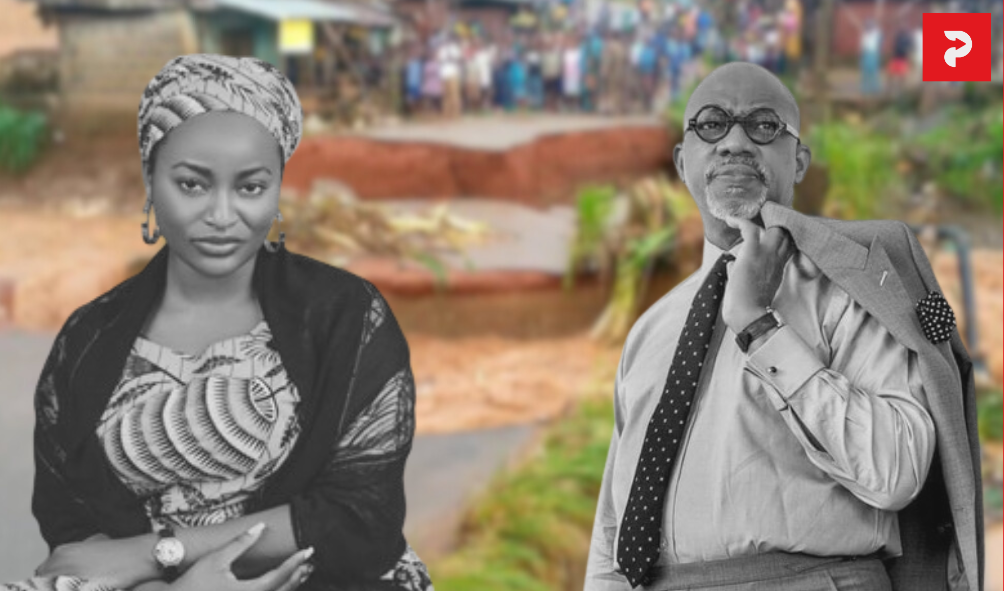 Hauwa Allahbura (left) is using a hashtag to draw attention to the state of public roads in Ogun State governed by Prince Dapo Abiodun (right)