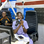 Aderonke Adesola, a Yoruba language radio presenter, during her live show, Jawonsi, on Splash FM in Ibadan, Nigeria. Photo credit: Zaniel Dada