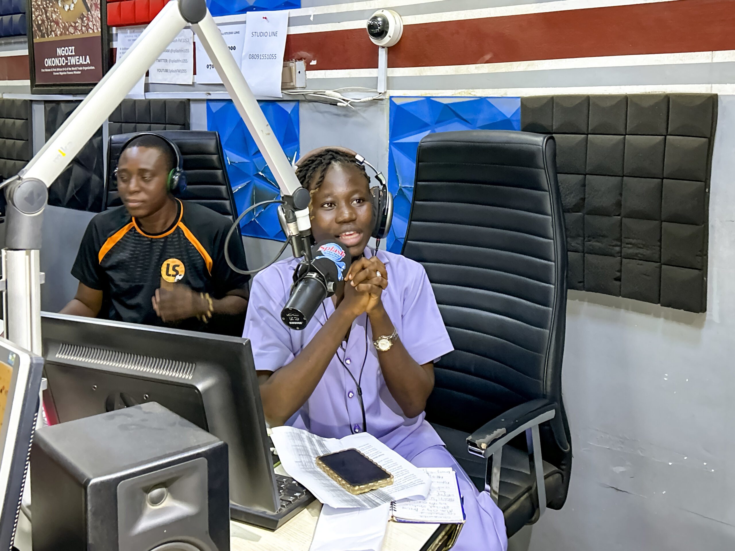 Aderonke Adesola, a Yoruba language radio presenter, during her live show, Jawonsi, on Splash FM in Ibadan, Nigeria. Photo credit: Zaniel Dada