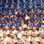 Row of Nigerian women in varying aso ebi at the 2024 Ojude Oba ceremony