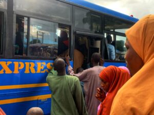 The Borno State mass transit buses are cheaper and availabl. Photo Credit: Hadiza Ngulde