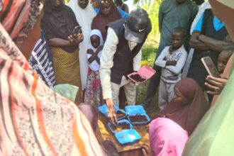 Zanna and his team engage female farmers at the Malari community of Yobe with climate resilient farming practices. Photo courtesy: Okpara Osim Foundation.