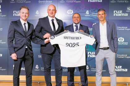 From left to right: Brendan Epstein, Jevron Epstein (CEO, Generation Schools), Roberto Carlos, Jac Vos (financial director, Generation Schools). Photo: Visit SA