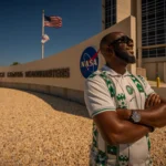Temidayo in front of NASA Image Credit Jaguar Space Ivan Castro Guatemala scaled