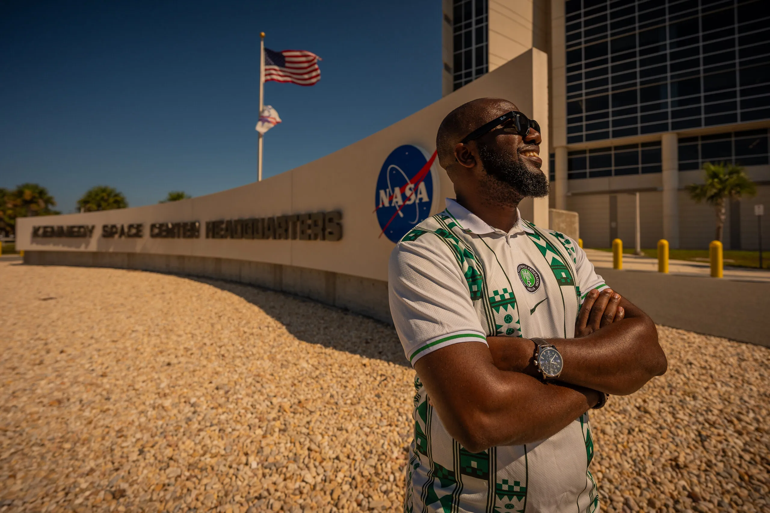 Temidayo in front of NASA Image Credit Jaguar Space Ivan Castro Guatemala scaled