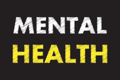 mental health writing text on black chalkboard illustration vector