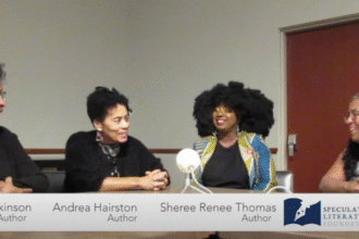 L-R: Hopkinson, Hairston, Thomas and Mohanraj. Credit: Speculative Literature Foundation