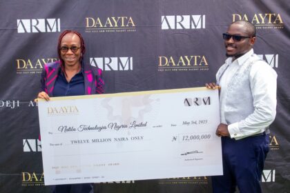 Prize presentation of N12m to the winner of DAAYTA 2023 Final Pitch. Photograph courtesy: ARM
