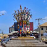 Cultural heritage: A sculpture of the Ijele Masquerade, a significant masked being in the Igbo culture at the Obiagu roundabout, a popular area of Enugu city, Nigeria on October, 22, 2025. Photo: Sam-Eze Chidera Ifeakanwa, bird story agency